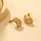 10.2*18.4mm C-shaped with white/emerald diamonds earrings steel color/golden color