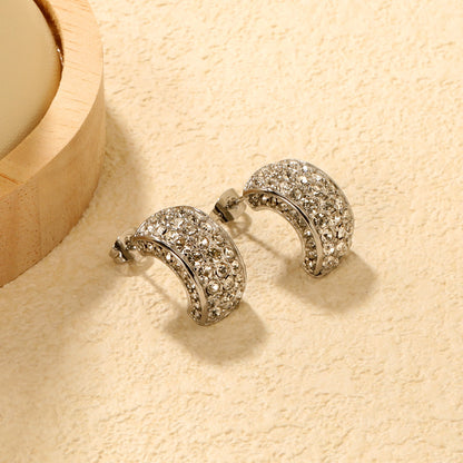 10.2*18.4mm C-shaped with white/emerald diamonds earrings steel color/golden color asonjewelry