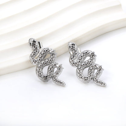 Snake with 3 White Diamonds Earrings 14.6*31.4mm asonjewelry