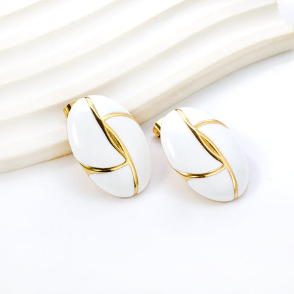 Oval White / Black Drip Earrings with Trim 19.2*27.9mm asonjewelry