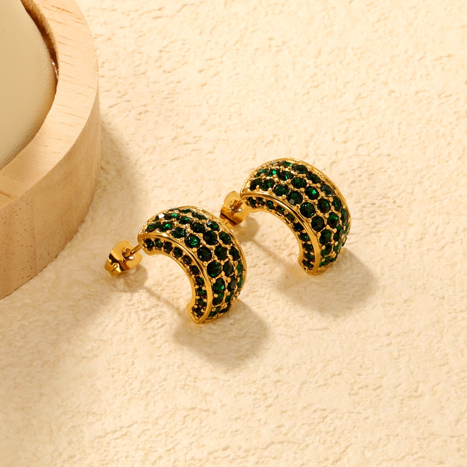 10.2*18.4mm C-shaped with white/emerald diamonds earrings steel color/golden color asonjewelry