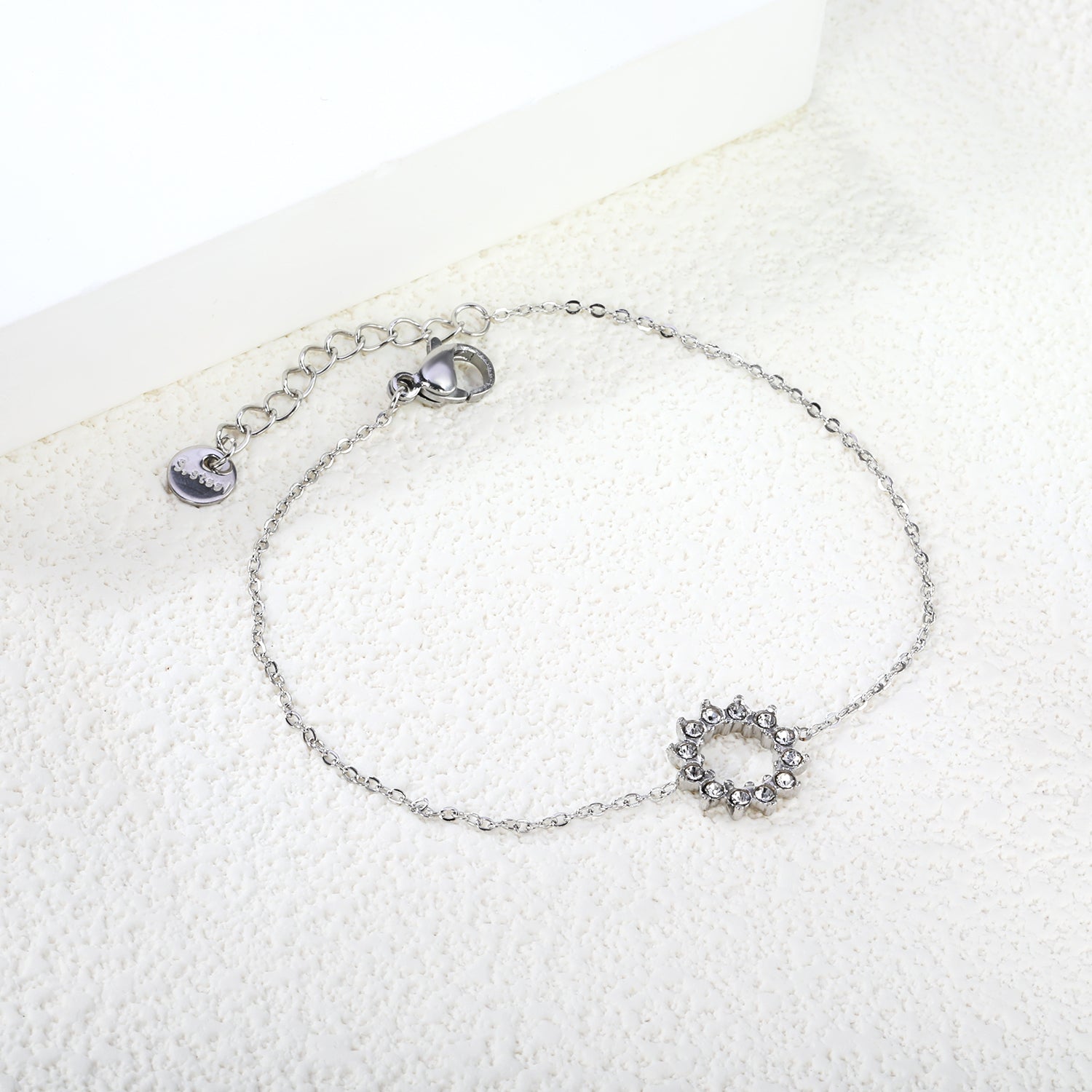 12mm Round Sticky White Zirconia Ring Accessories Bracelet 17+3cm+6mm Round End Plate Steel/Golden asonjewelry