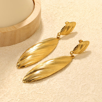 10.3*20.3mm+17.6*56.2mm large and small leaf shaped texture pendant earrings gold color asonjewelry