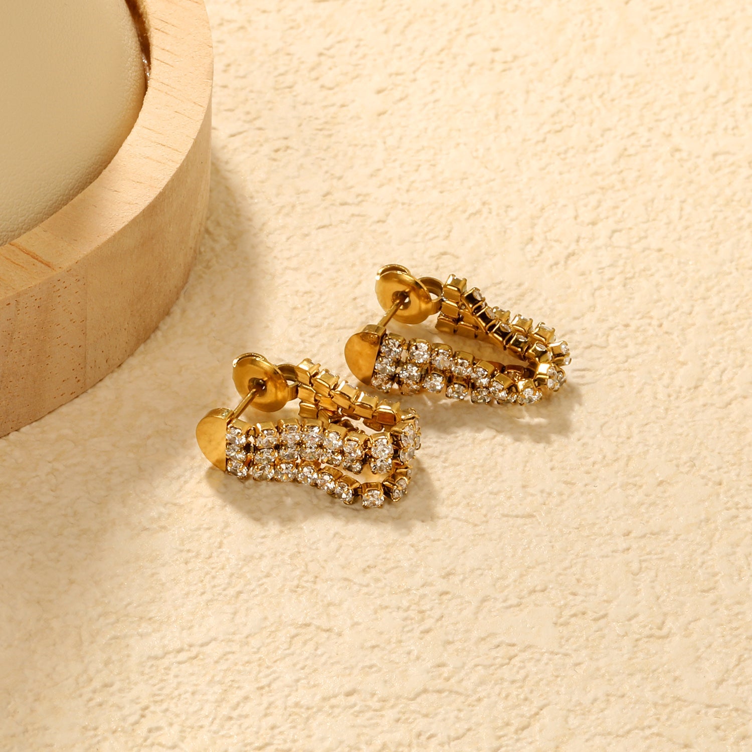 6.4*35.9mm three white diamond tassels earrings steel color/golden color asonjewelry