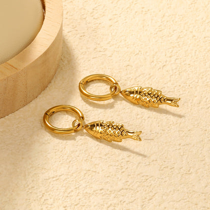 2.0*Inside 10mm earring+7*21mm sea fish accessories earrings gold color asonjewelry