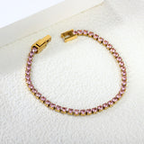 2mm/3mm round purple/pink/mixed/black crystal/white zirconium clasp bracelet 17cm steel/gold color