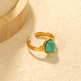 3-Piece Gold Open Rings Set: Pink Turquoise, Blue Turquoise & Brown Stone