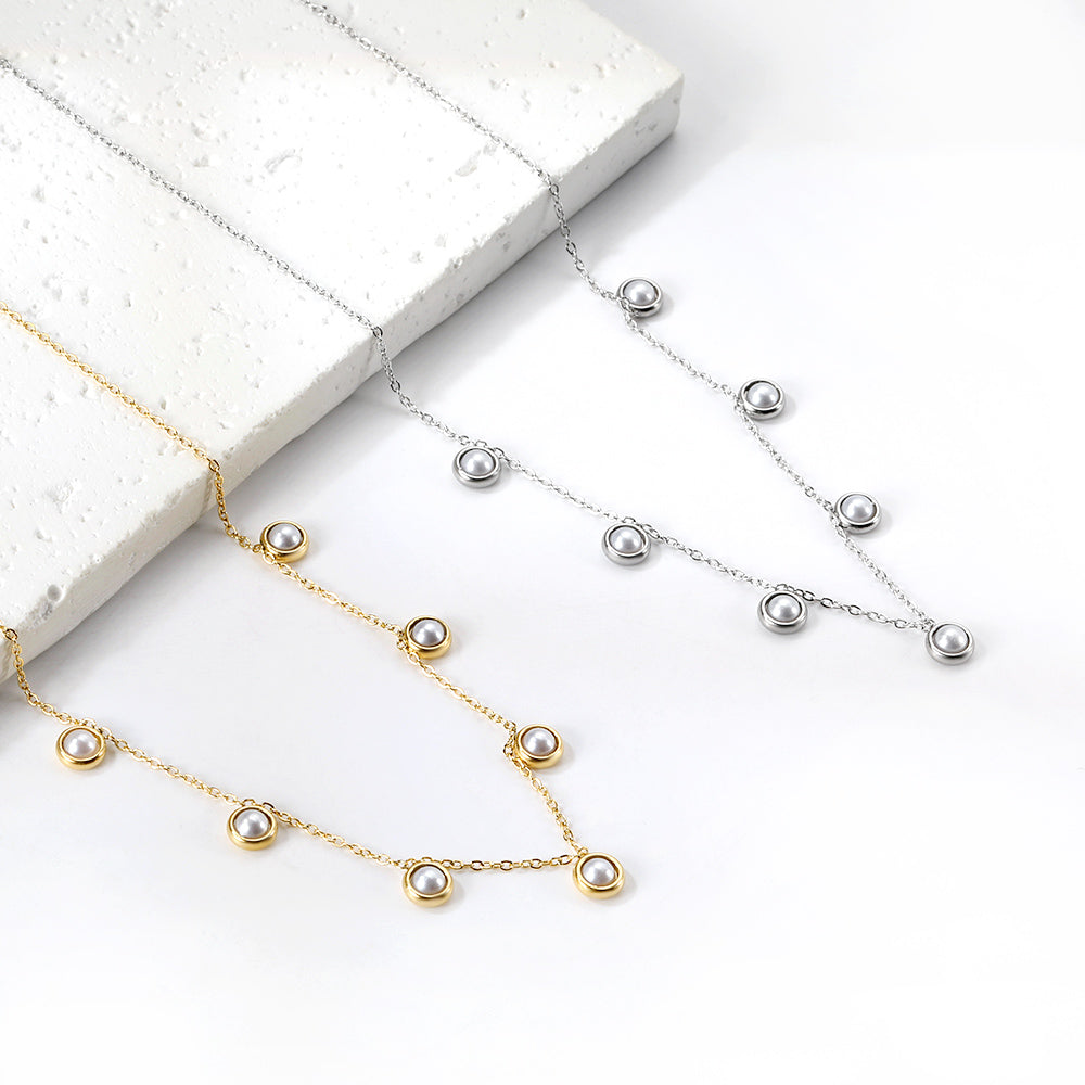 7 Half White Pearls Pendant Necklace 40+5cm asonjewelry