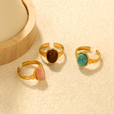 3-Piece Gold Open Rings Set: Pink Turquoise, Blue Turquoise & Brown Stone