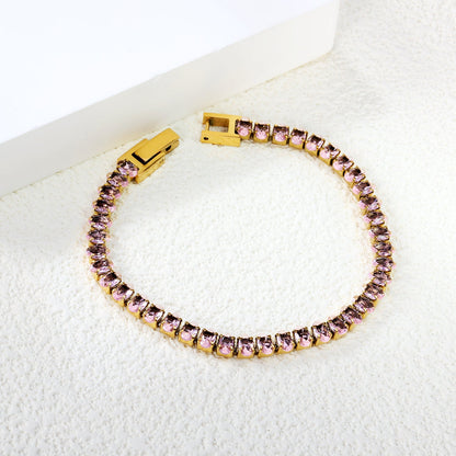 5*3.5mm Oval White/Purple/Red/Pink/Aquamarine/Mixed Color Genuine Zirconium Clasp Bracelet 17cm Steel/Gold asonjewelry