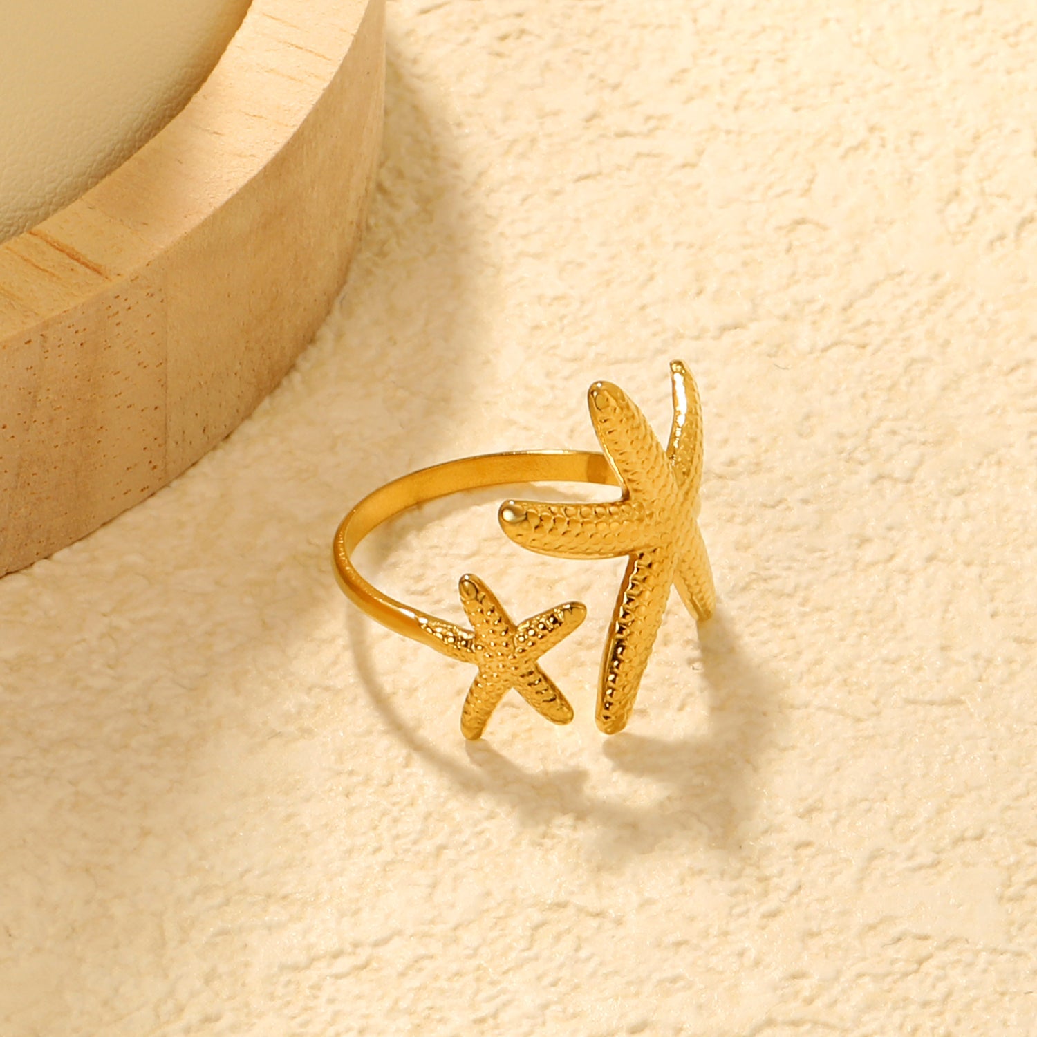 2-Piece Gold Ocean Ring Set: Starfish, Shell & Double Starfish Designs asonjewelry