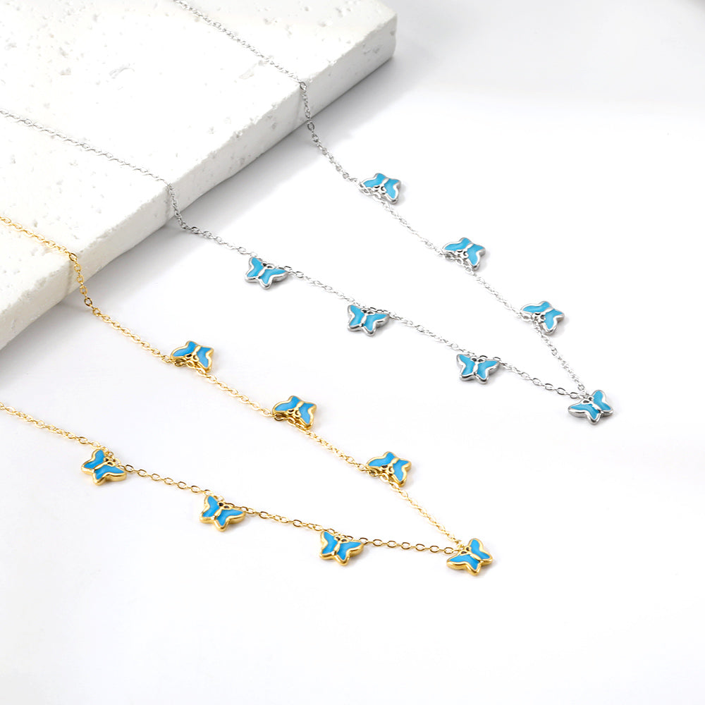 Heart + Butterfly Oil Drop Pendant Necklace asonjewelry