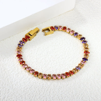 5*3.5mm Oval White/Purple/Red/Pink/Aquamarine/Mixed Color Genuine Zirconium Clasp Bracelet 17cm Steel/Gold asonjewelry