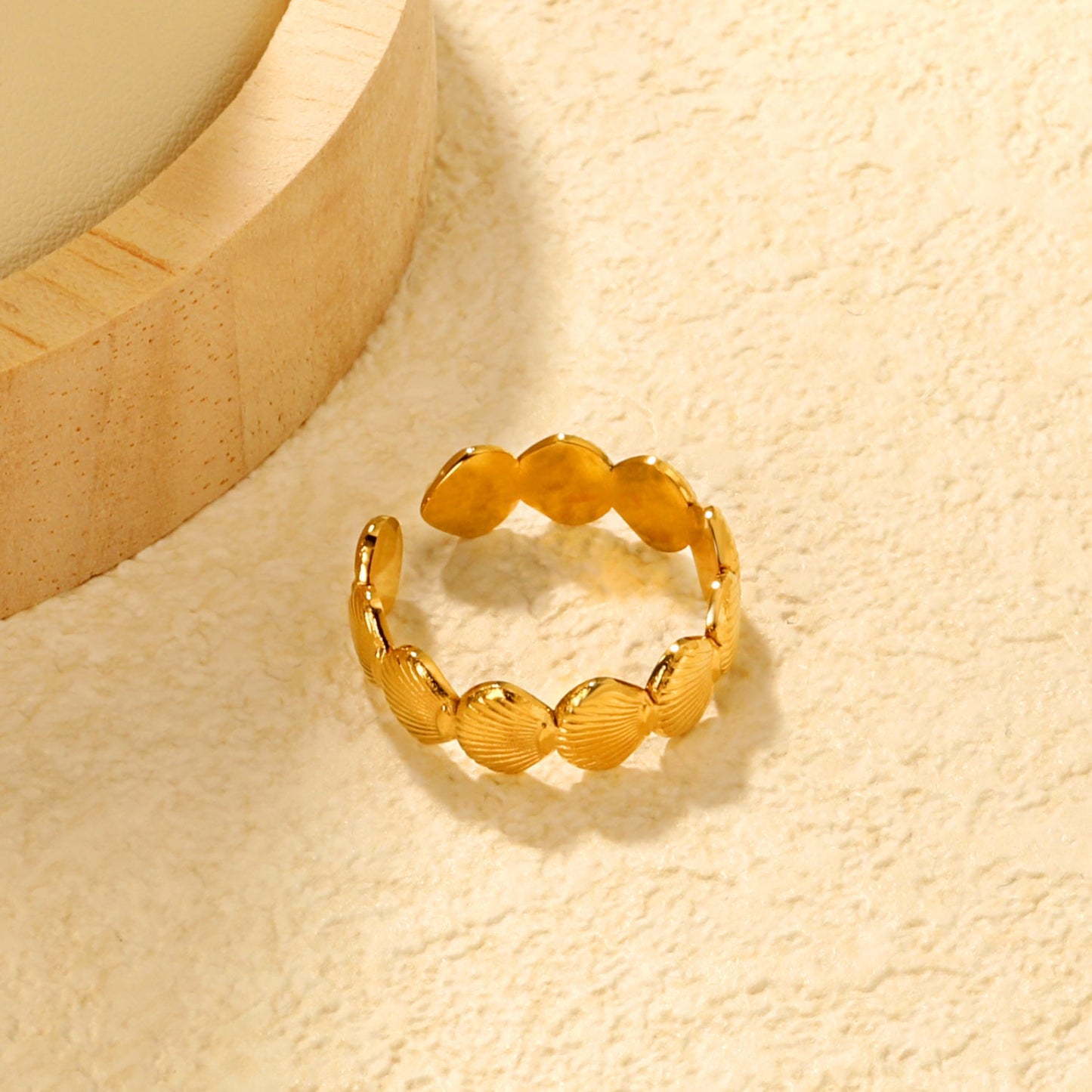 Gold Shell & Disc Band Ring asonjewelry