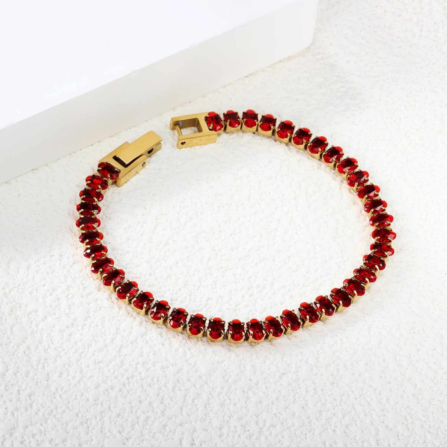 5*3.5mm Oval White/Purple/Red/Pink/Aquamarine/Mixed Color Genuine Zirconium Clasp Bracelet 17cm Steel/Gold asonjewelry