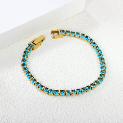 5*3.5mm Oval White/Purple/Red/Pink/Aquamarine/Mixed Color Genuine Zirconium Clasp Bracelet 17cm Steel/Gold asonjewelry