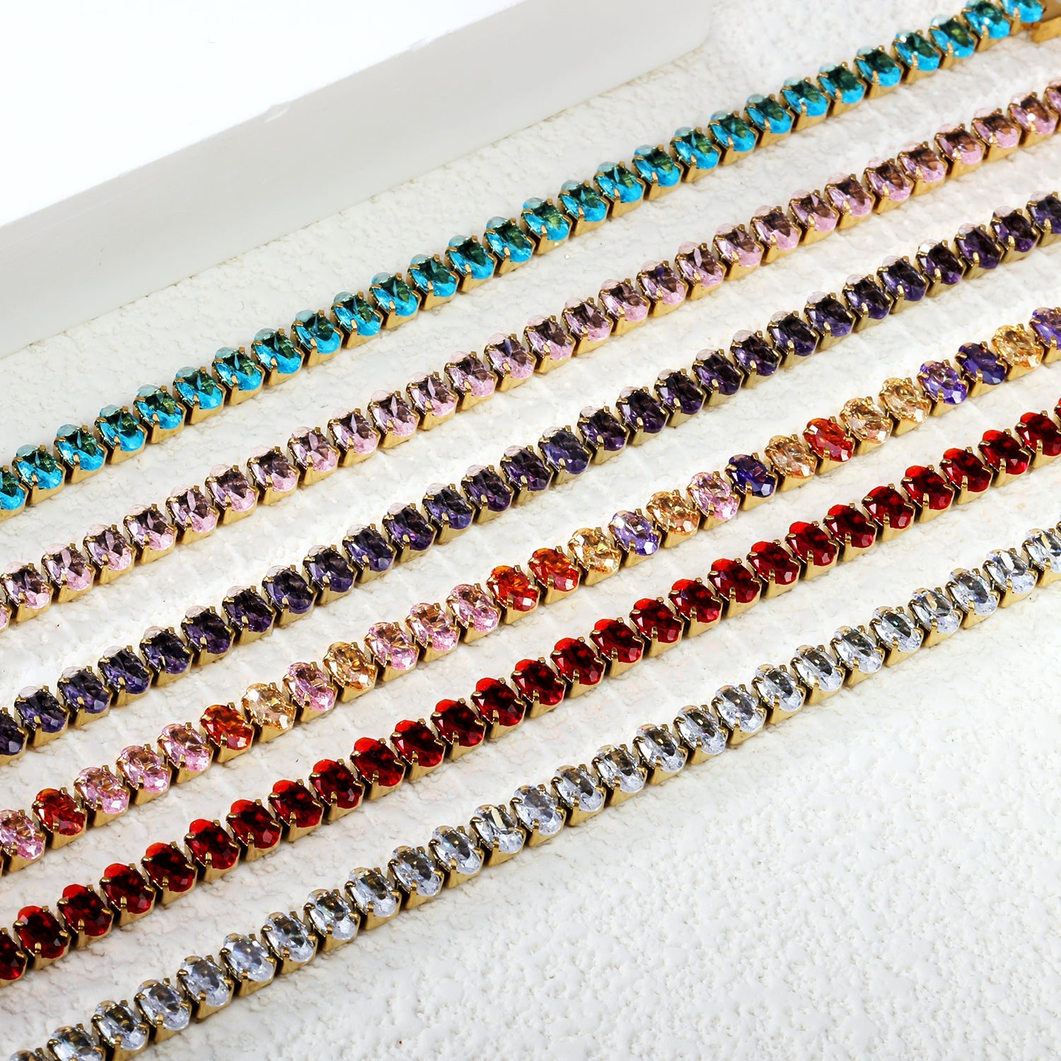 5*3.5mm Oval White/Purple/Red/Pink/Aquamarine/Mixed Color Genuine Zirconium Clasp Bracelet 17cm Steel/Gold asonjewelry