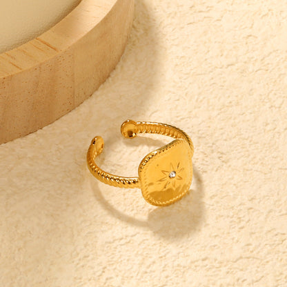 Gold Square CZ Twisted Open Ring asonjewelry