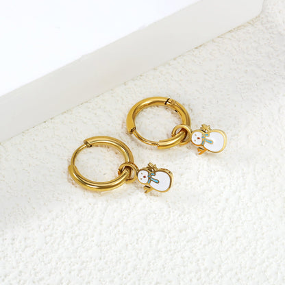 2*10mm circle + 6.7*12mm snowman with white drop earrings gold color asonjewelry