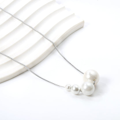 4 large and small white pearls 5+7+10+12mm necklace 45+5cm steel color asonjewelry