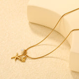 15 x 20.7mm Starfish + 10.1 x 11.4mm Shell + 5.6mm Pearl Accessories 1.2mm Round Snake Chain 40+5cm+6mm Necklace Gold