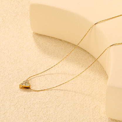 8x9mm heart-shaped hollow pendant with diamonds, 0.3mm cross hammer round chain, 40+5cm+6mm round tag necklace, gold asonjewelry