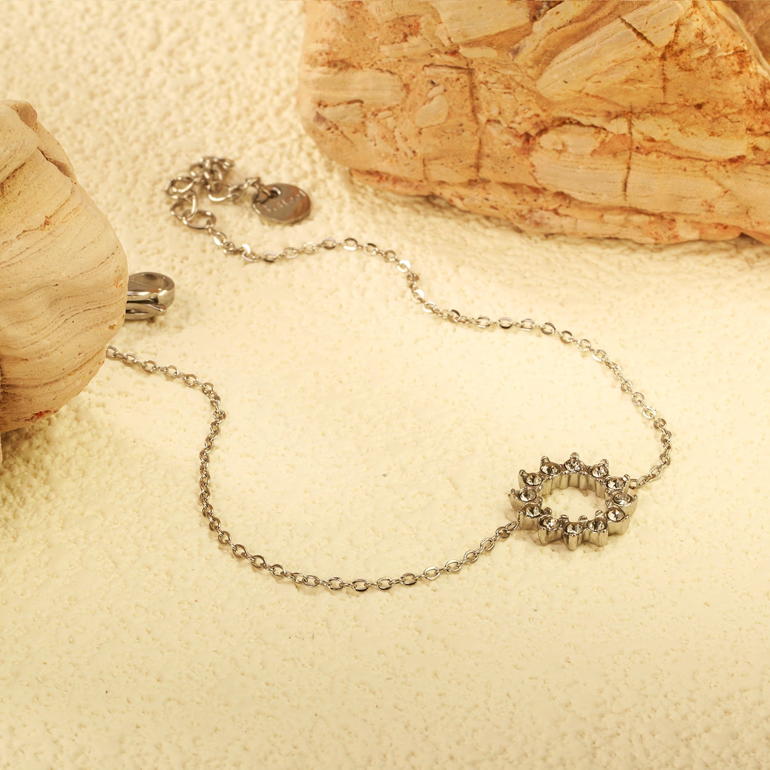 12mm Round Sticky White Zirconia Ring Accessories Bracelet 17+3cm+6mm Round End Plate Steel/Golden asonjewelry