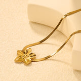 30.2 x 32.2mm large flower pendant with 4mm wide snake bone chain, 45+5cm necklace, steel color/gold color