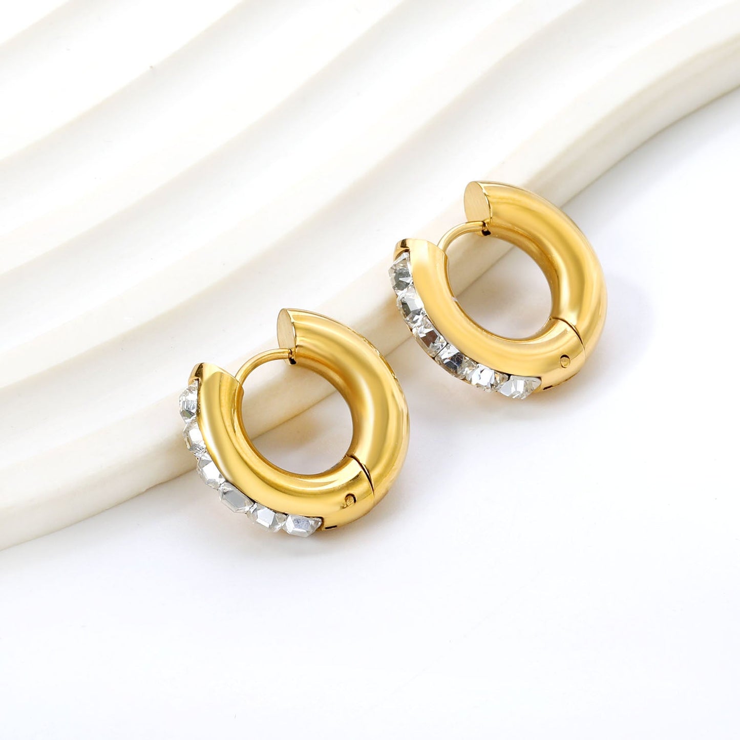 Round with 6 Square White Diamonds Earrings 4.9*20.3mm asonjewelry