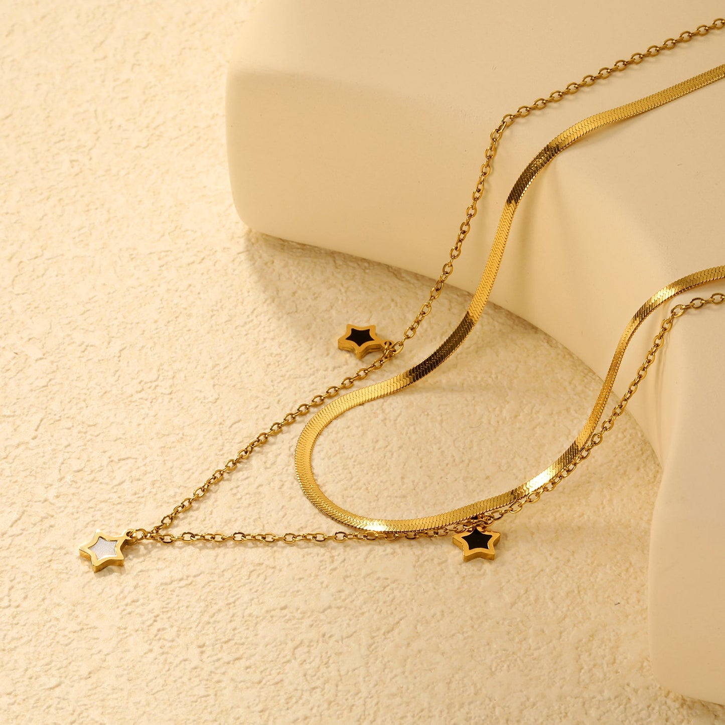 6.9 x 9mm star accessory, 2.6mm push-lock chain 40cm + 0.4cm cross chain 45cm + 5cm double chain necklace, gold asonjewelry