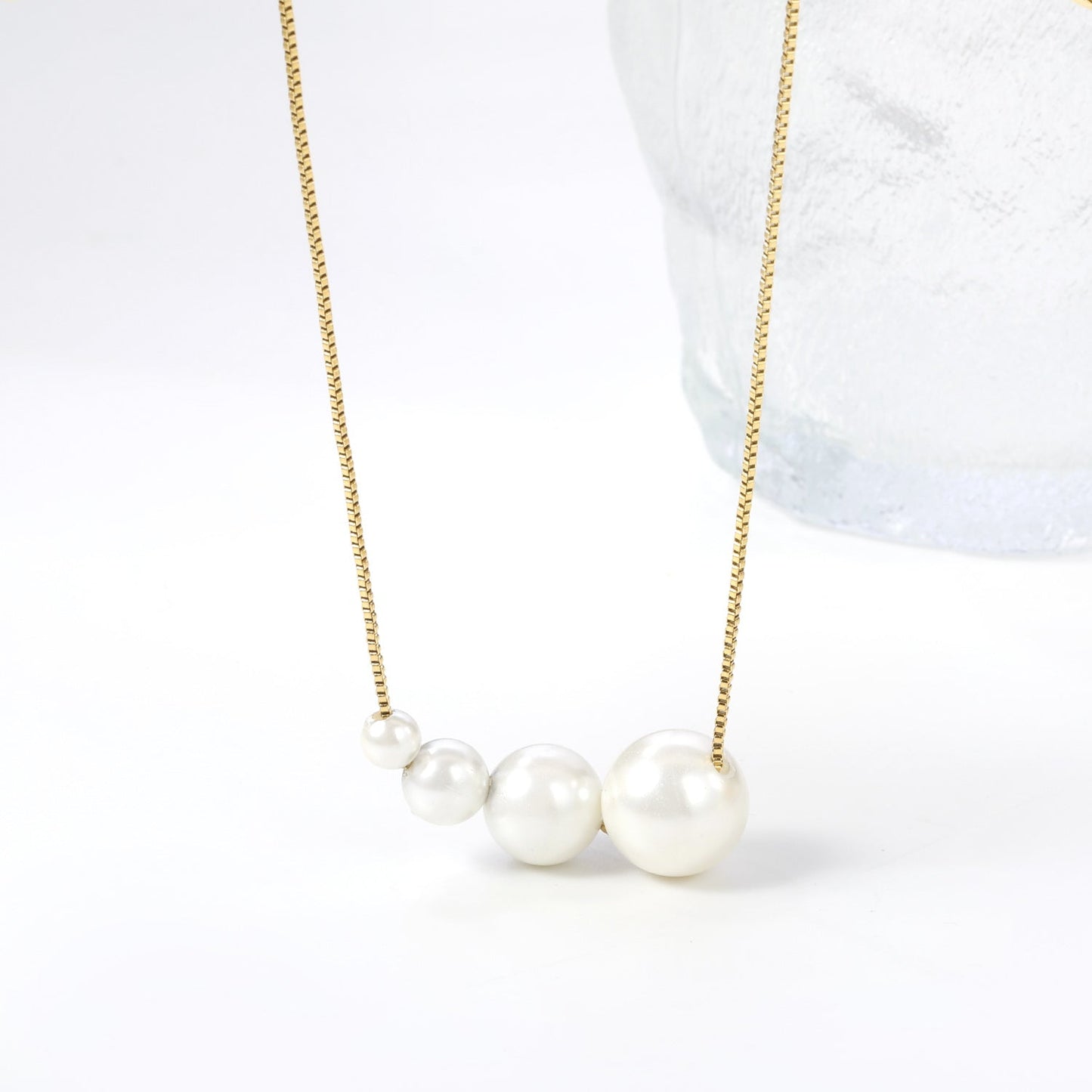 4 large and small white pearls 5+7+10+12mm Necklace 45+5cm asonjewelry