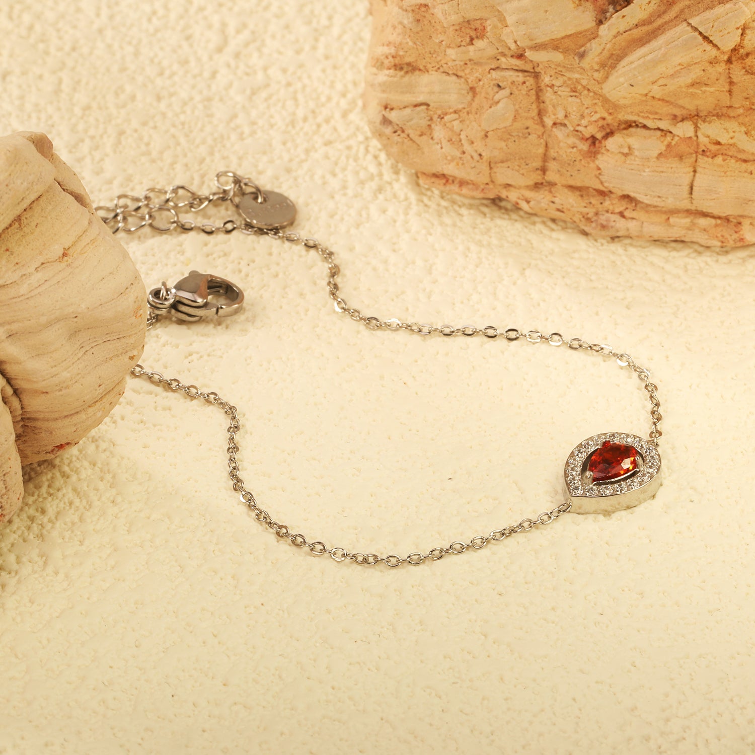 8.7*11mm Round with CNC White Zirconium Ring + Garnet Red Real Zirconium Accessories Bracelet 17+3cm+6mm Round End Plaque Steel/Golden asonjewelry