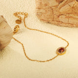 8.4*10.4mm oval with CNC white zirconium circle + garnet red real zirconium accessories bracelet 17+3cm + 6mm round end tag steel color/golden
