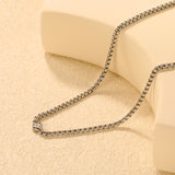 6mm White Diamond Inlaid Pendant, 2.8mm Wide x 46+5cm Necklace, Steel/Gold