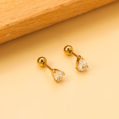 Steel ball screw-in drop earrings with white diamonds 4.8*6.8mm asonjewelry