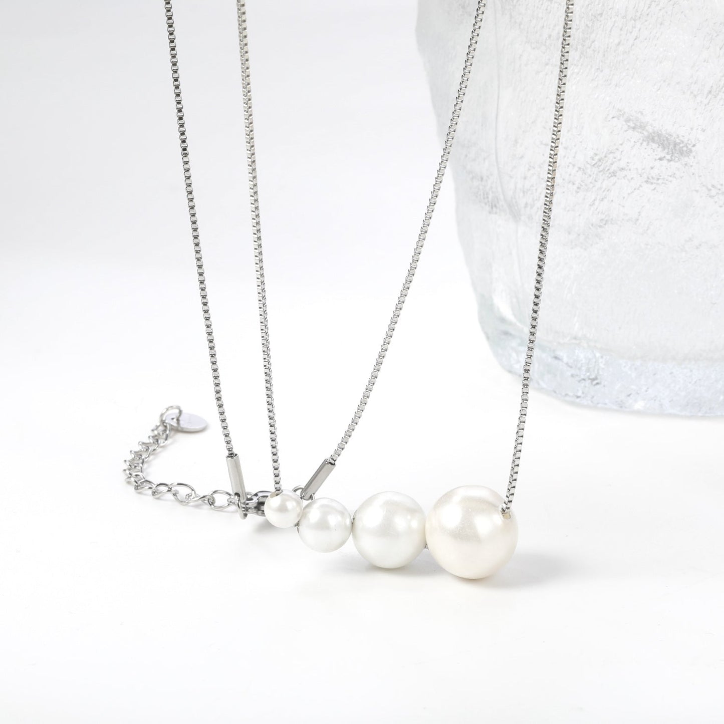 4 large and small white pearls 5+7+10+12mm Necklace 45+5cm asonjewelry