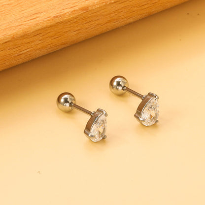 Steel ball screw-in drop earrings with white diamonds 4.8*6.8mm asonjewelry