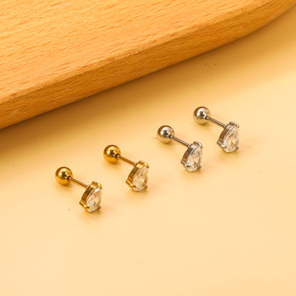 Steel ball screw-in drop earrings with white diamonds 4.8*6.8mm asonjewelry