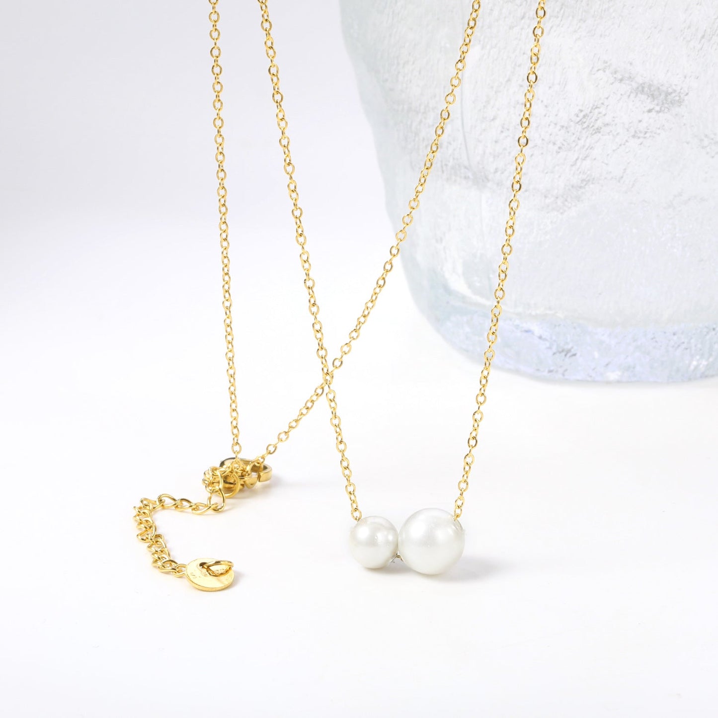 2 large and small white pearls 6.4+8mm necklace 44+5cm asonjewelry