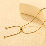 4mm double bead pendant + 3x6mm hollow round beads round bead sliding snake bone chain 60cm necklace, gold
