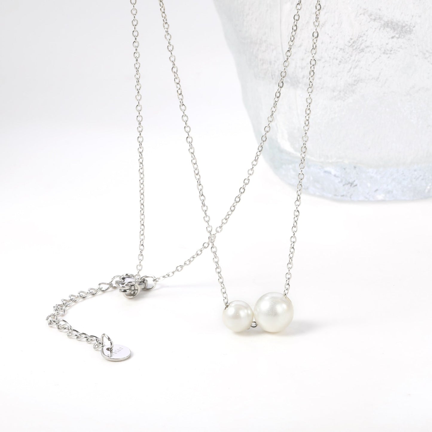 2 large and small white pearls 6.4+8mm necklace 44+5cm asonjewelry