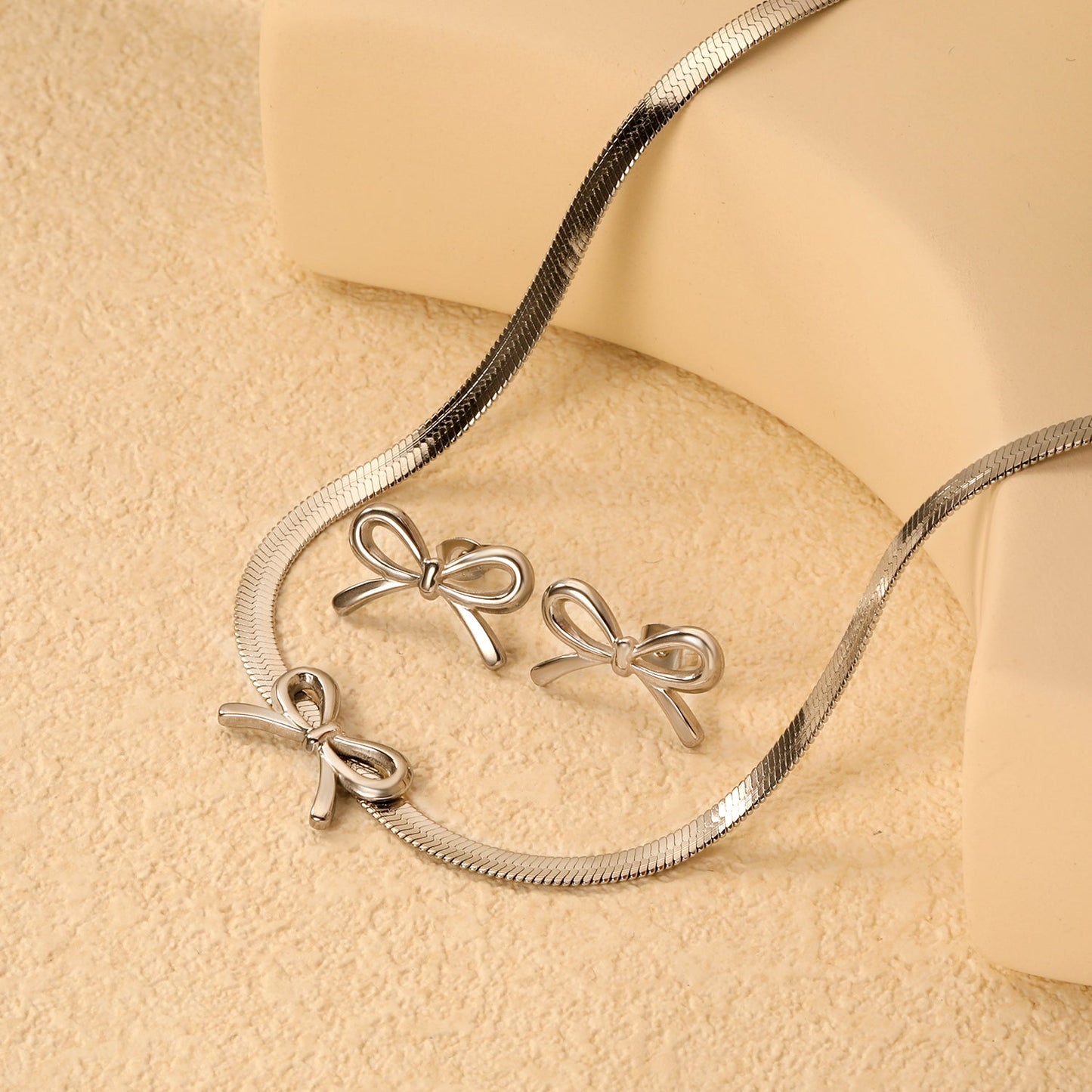 Bow Set Steel/Gold Earring: 12x20mm Pendant: 12x20mm 4mm Blade Chain 40+5cm+6mm Round Pendant asonjewelry