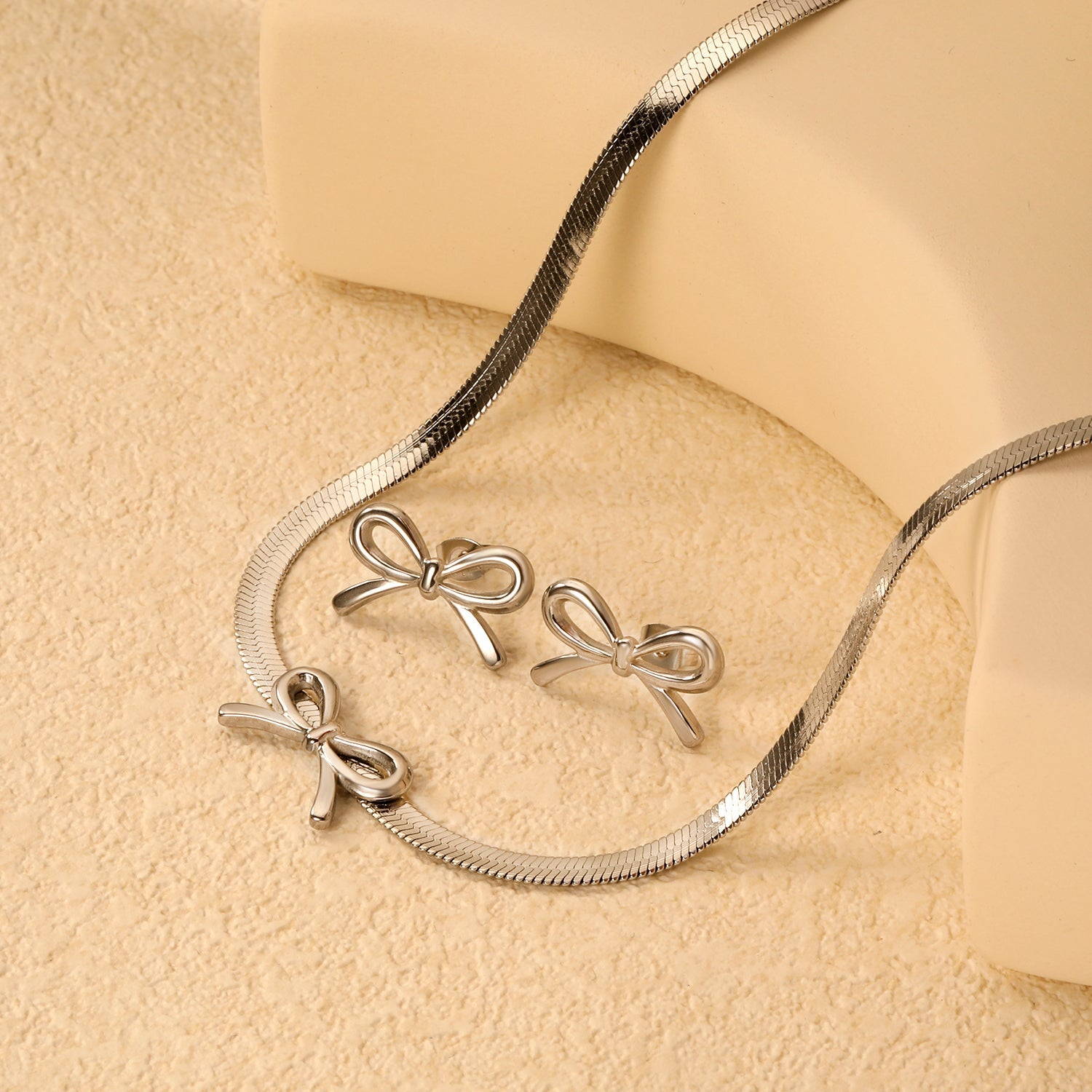 Bow Set Steel/Gold Earring: 12x20mm Pendant: 12x20mm 4mm Blade Chain 40+5cm+6mm Round Pendant asonjewelry