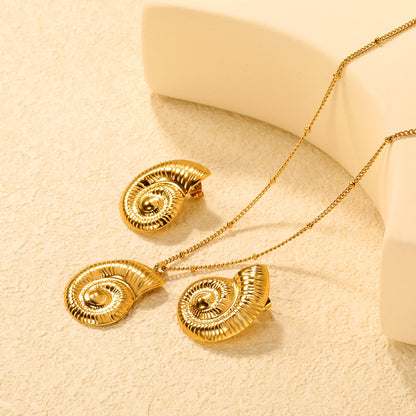 Conch Set   Gold Earring: 21.2x28mm    Pendant: 21.2x27.4mm   0.4 Side Pearl Chain*40+5cm+6mm Round Plaque asonjewelry