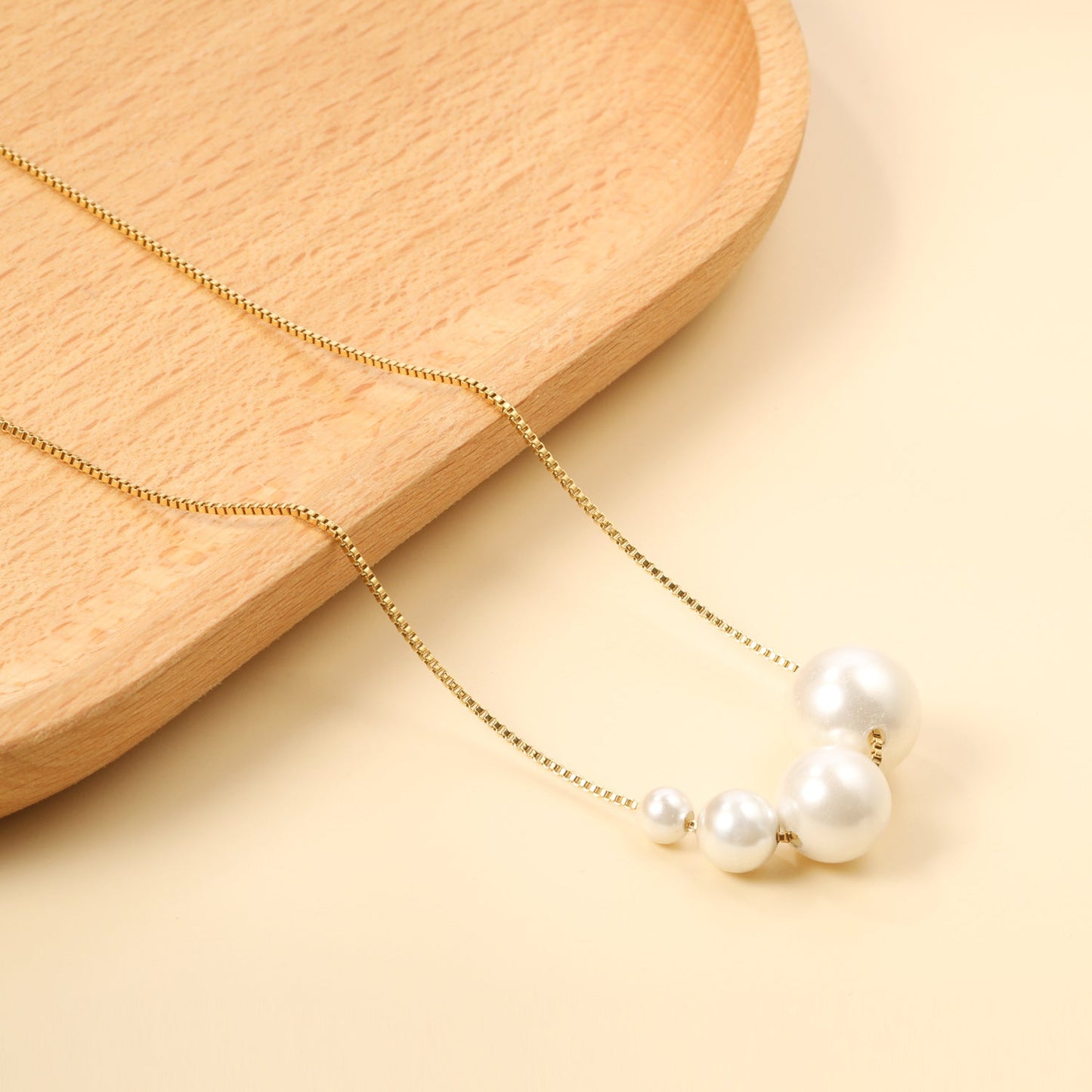 4 large and small white pearls 5+7+10+12mm necklace 45+5cm steel color asonjewelry