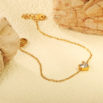 6*7mm Heart with White Zirconium Accessories Bracelet 17+3cm+6mm Round End Plaque Gold Color asonjewelry