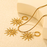 Hollow spiral sun set, gold. Earrings: 2.0 x 12mm. Pendant: 33.4 x 37mm. 2mm spring round snake chain 40+5cm + round pendant.
