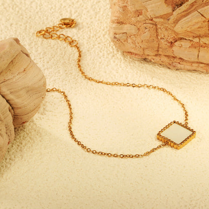 10.6mm Bead Edge Square Sticky White Shell Bracelet 17+3cm+6mm Round Tail Plaque Gold Color asonjewelry