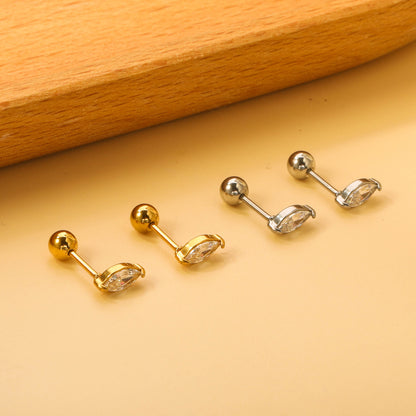 Steel Beads Screwback Horse Eye Earrings with White Diamonds 3.3*7.3mm asonjewelry