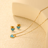 Pink/Light Blue Heart Drip Set Earrings: 7.8 x 10mm Pendant: 9.4 x 12mm 0.3mm Cross Chain 40+5cm + 6mm Round Pendant